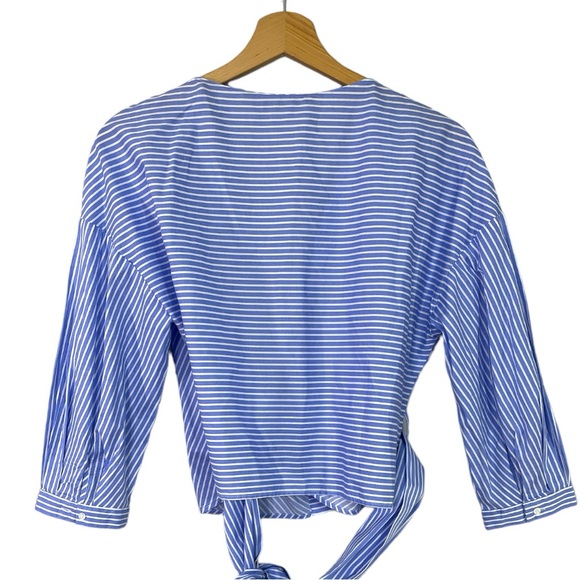 Zara Blue White Stripe Short Shirt Wrap Around Size Small - Picture 7 of 8